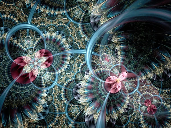 Donkere kleurrijke en blauwe fractal bloem — Stockfoto