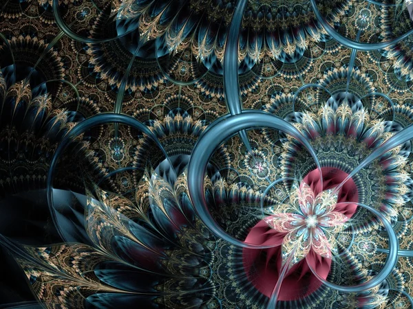 Flor fractal colorida e azul escura — Fotografia de Stock