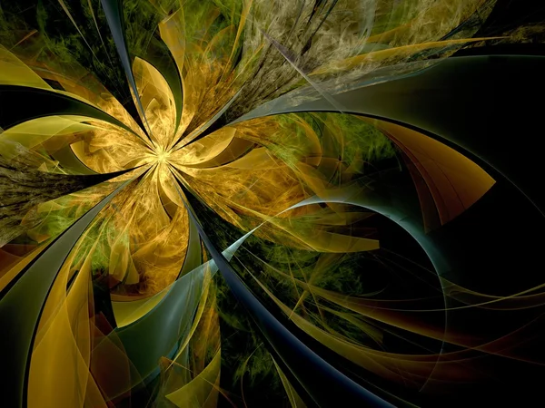 Symetrické zlatých fraktální květina, digitální kresba — Stock fotografie