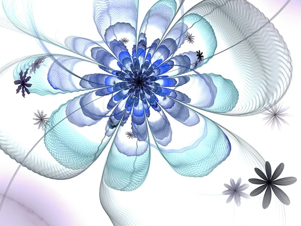 Symmetrical blue fractal flower, digital artwork — Stock Photo, Image