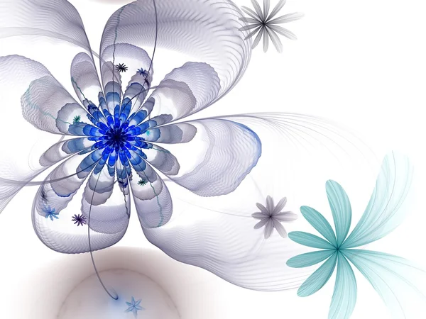 Symmetrical blue fractal flower, digital artwork — Stock Photo, Image