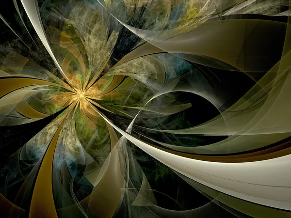 Symmetrical gold fractal flower, digital artwork — Stock Photo, Image