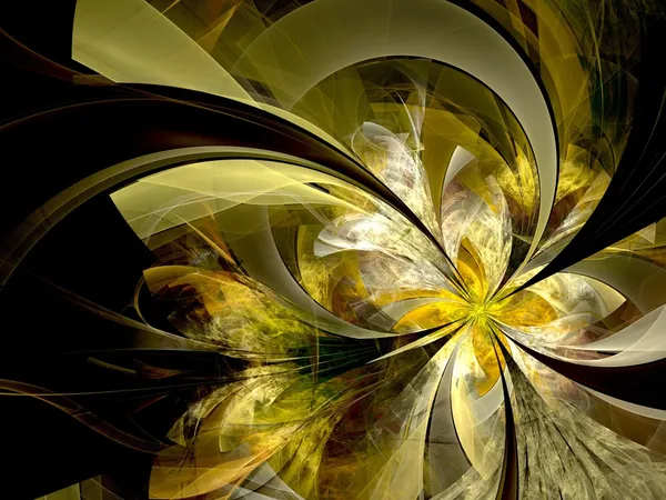 Symmetrical gold fractal flower, digital artwork — Stock Photo, Image