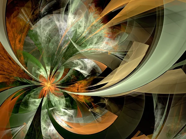 Symmetrical orange fractal flower, digital artwork — Stock Photo, Image
