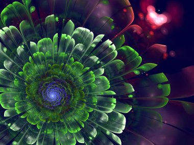 renkli fraktal çiçek yaprakları, siyah yeşil ayrıntıları ile