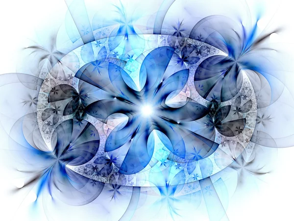 Mavi fraktal çiçek yaprakları, beyaz üzerine mavi ayrıntıları ile — Stok fotoğraf