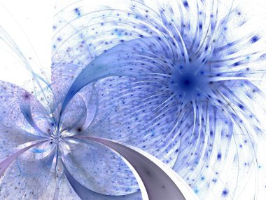 simetrik mavi fraktal çiçek, dijital sanat 