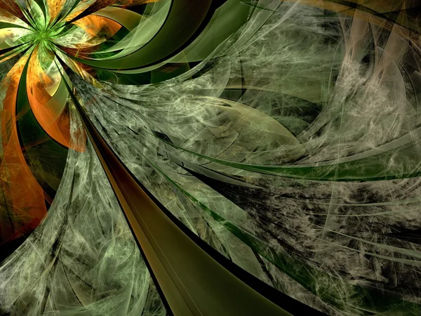 Симметричный зеленый фрактальный цветок, цифровые произведения искусства — стоковое фото