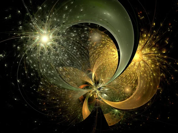 Fleur fractale en or symétrique, illustration numérique — Photo