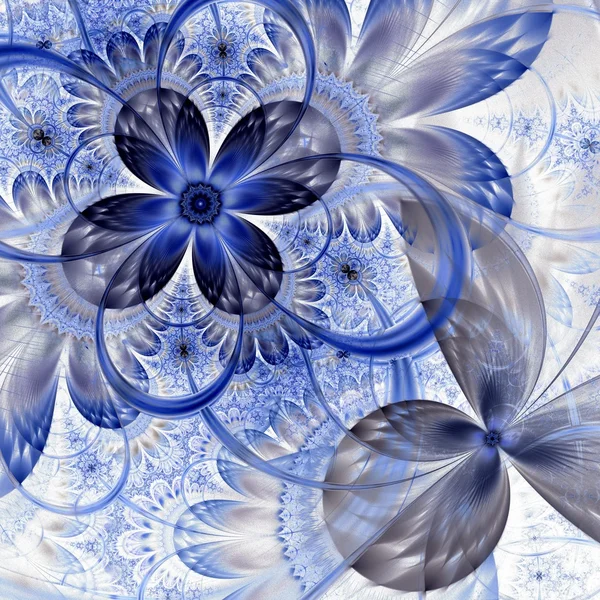 Symmetriska guld blå fraktal blomma — Stockfoto