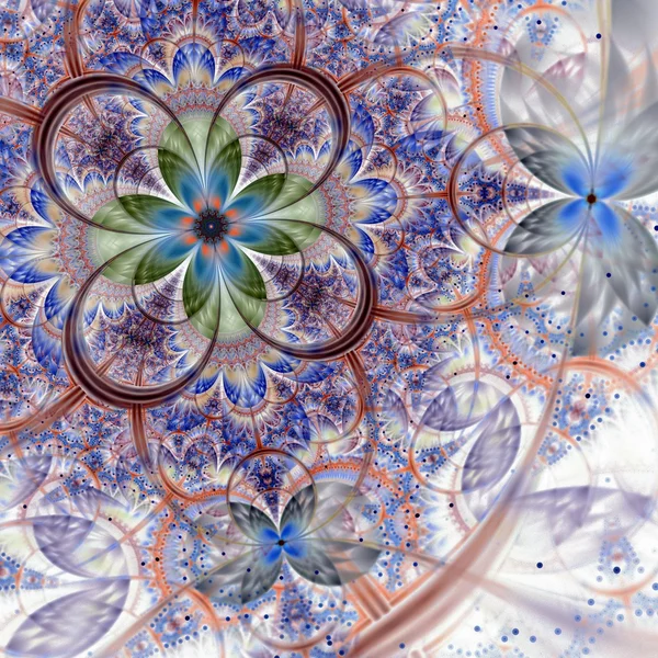 Symmetrical gold blue fractal flower — Stock Photo, Image