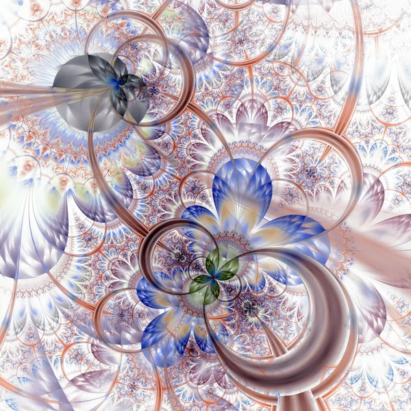 Flor fractal azul dourada simétrica — Fotografia de Stock
