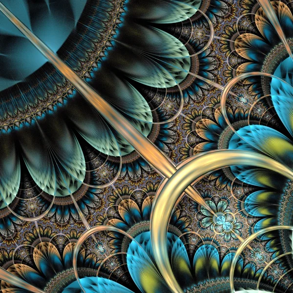 Symmetrische dunkelorange blaue fraktale Blume — Stockfoto