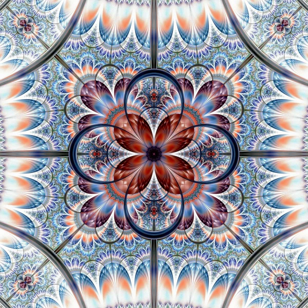 Symmetrical gold blue fractal flower — Stock Photo, Image