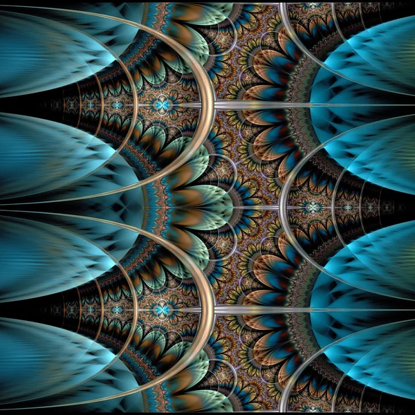 Symmetrische donker oranje blauwe fractal bloem — Stockfoto