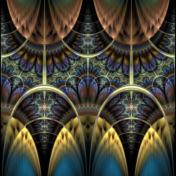 Flor fractal azul naranja oscuro simétrico —  Fotos de Stock