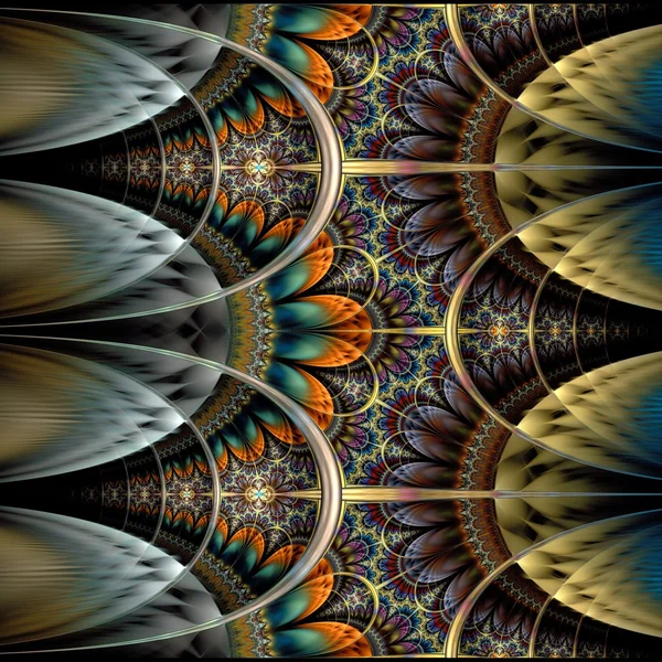 Szimmetrikus sötét narancssárga kék fractal virág — Stock Fotó