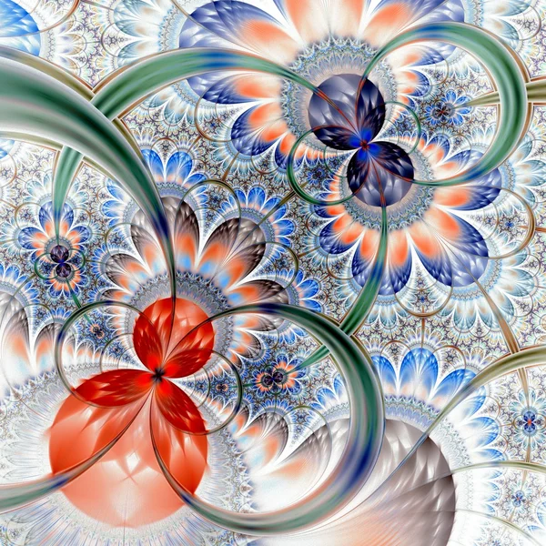 Symmetrische gouden Blauwe fractal bloem — Stockfoto