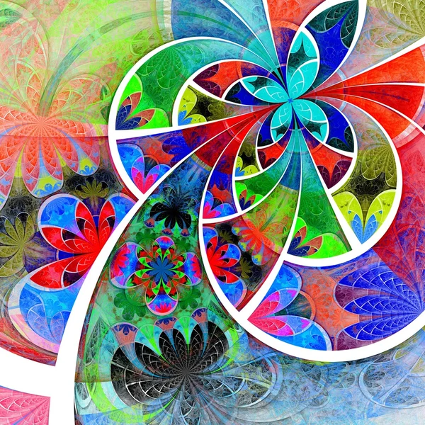 Symetrické barevné jeden fraktál květina, digitální kresba — Stock fotografie