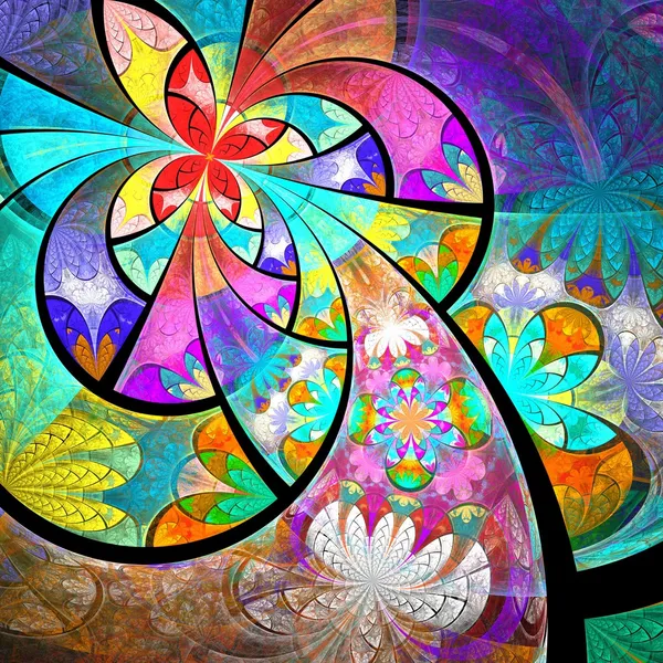 Simétrico colorido una flor fractal, obra de arte digital —  Fotos de Stock