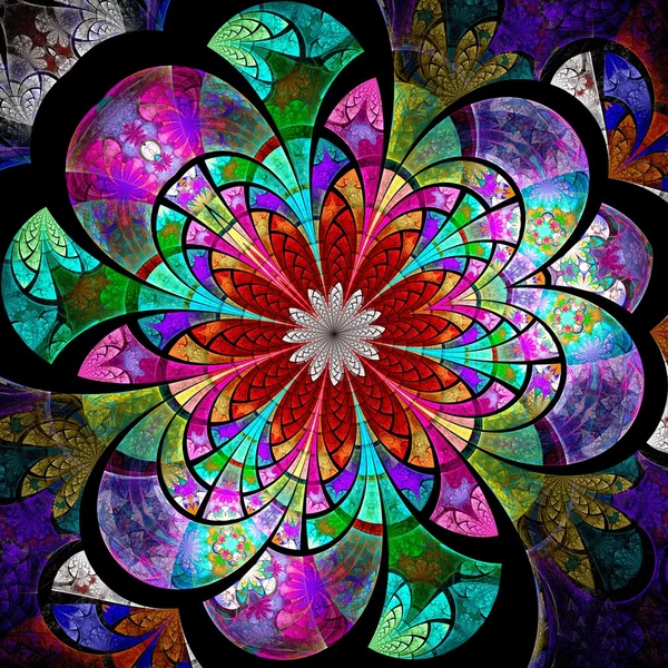 Symetrické barevné jeden fraktál květina, digitální kresba — Stock fotografie