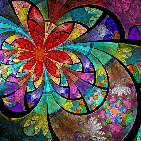 Symmetrische bunte eine fraktale Blume, digitales Kunstwerk — Stockfoto