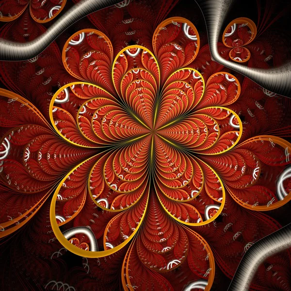 Simetrik renkli koyu kırmızı fraktal çiçek, — Stok fotoğraf