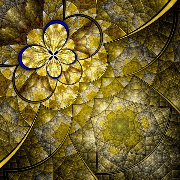 Färgglada fraktal blomma mönster, gul digitala konstverk — Stockfoto