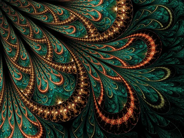 Symmetrical Gold Green Fractal Flower Digital Artwork Creative Graphic — Stockfoto