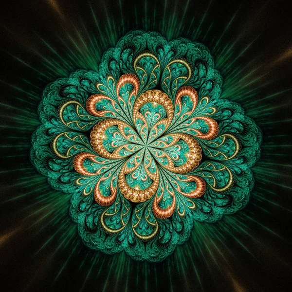 Symmetrical Gold Green Fractal Flower Digital Artwork Creative Graphic — Foto de Stock