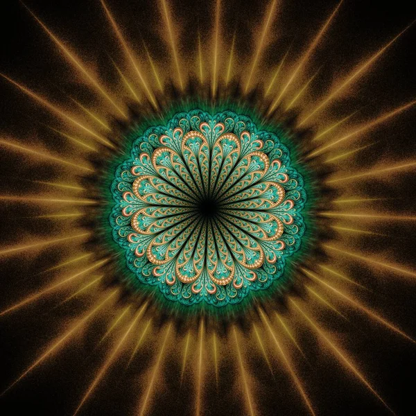 Symmetrical Gold Green Fractal Flower Digital Artwork Creative Graphic — Zdjęcie stockowe