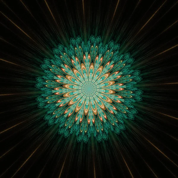 Symmetrical Gold Green Fractal Flower Digital Artwork Creative Graphic — Zdjęcie stockowe