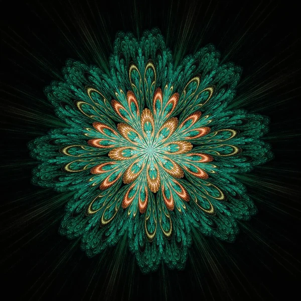 Symmetrical Gold Green Fractal Flower Digital Artwork Creative Graphic — Photo