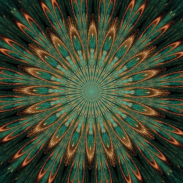 Symmetrical Gold Green Fractal Flower Digital Artwork Creative Graphic — 图库照片