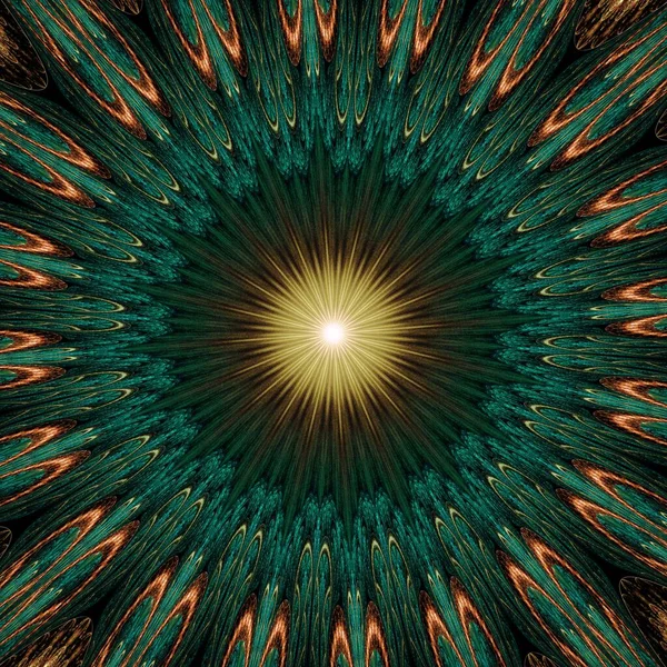 Symmetrical Gold Green Fractal Flower Digital Artwork Creative Graphic — 图库照片