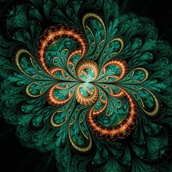 Symmetrical Gold Green Fractal Flower Digital Artwork Creative Graphic — Stok fotoğraf