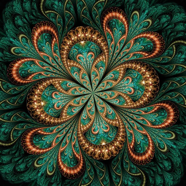 Symmetrical Gold Green Fractal Flower Digital Artwork Creative Graphic — Zdjęcie stockowe