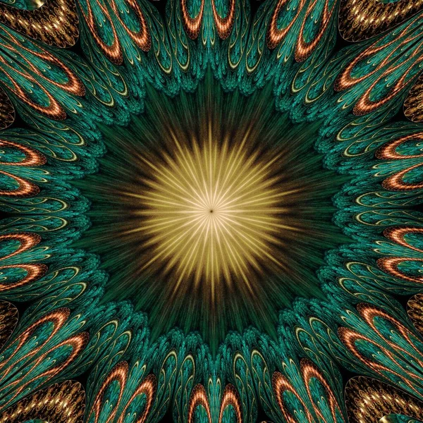 Symmetrical Gold Green Fractal Flower Digital Artwork Creative Graphic — Fotografia de Stock