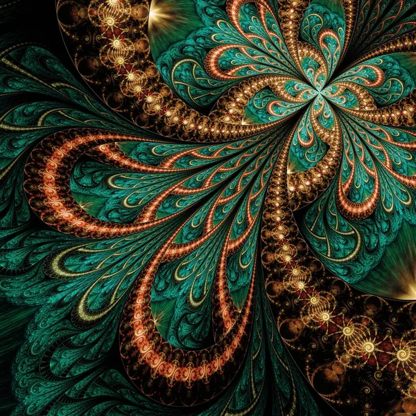 Symmetrical Gold Green Fractal Flower Digital Artwork Creative Graphic —  Fotos de Stock