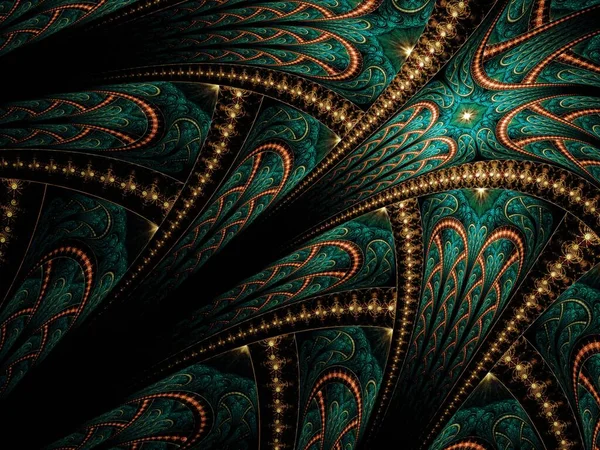 Symmetrical Gold Green Fractal Flower Digital Artwork Creative Graphic — Stok Foto