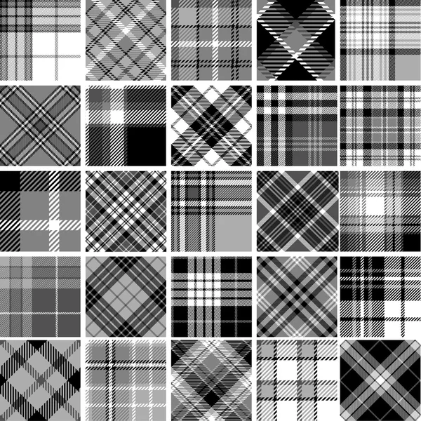 Black & white seamless tartan patterns — Stock Vector