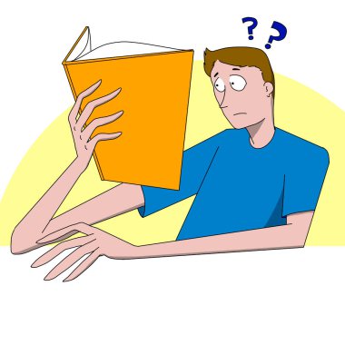 Bir kitap okurken hayrete düşmüş genç bir çocuğun tasviri