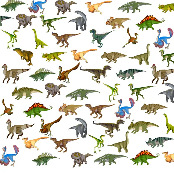 Ensemble Illustrations Réalistes Dinosaures Avec Nombreuses Couleurs Sur Fond Blanc — Photo