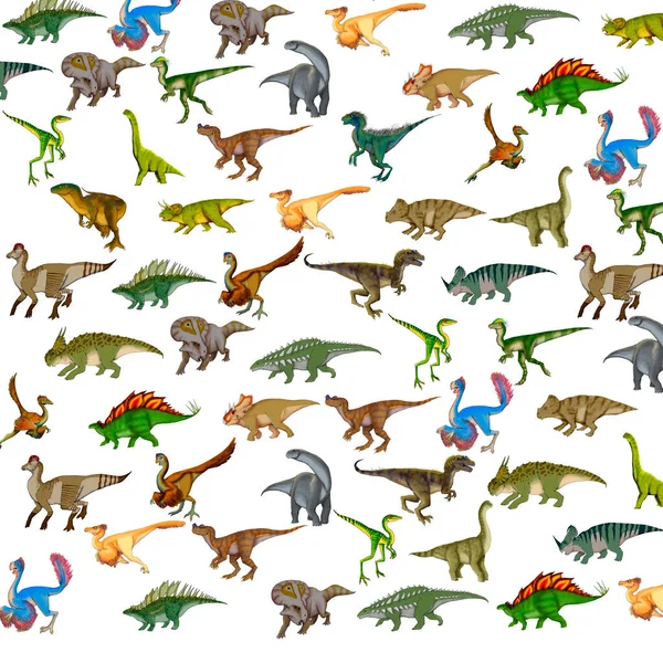 Set Illustrazioni Realistiche Dinosauri Con Molti Colori Uno Sfondo Bianco — Foto Stock
