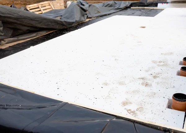 Waterproof Membrane Underfloor Insulation Reduce Heat Loss Future Being Placed — Zdjęcie stockowe