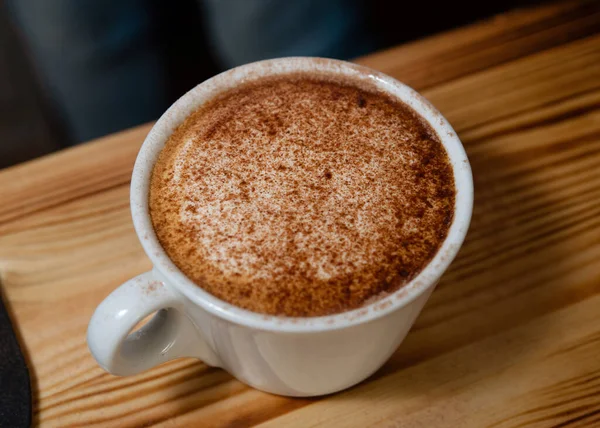 Tasse Café Sur Une Table Bois Dans Café — Photo