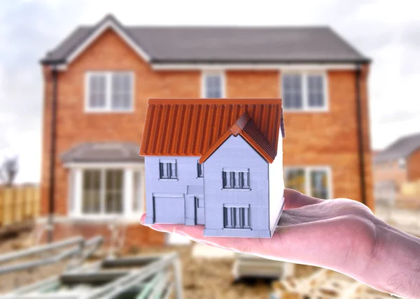 House Hand Blurred House Background — Stock Photo, Image