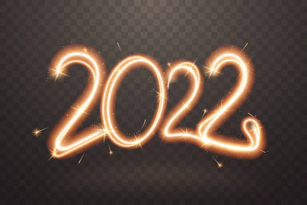 2022年闪光弹标志 具有发光闪光效果的烟火标志 在透明的背景下隔离 闪烁着冷光风格的新年编号 理想的旗帜 矢量说明 — 图库矢量图片