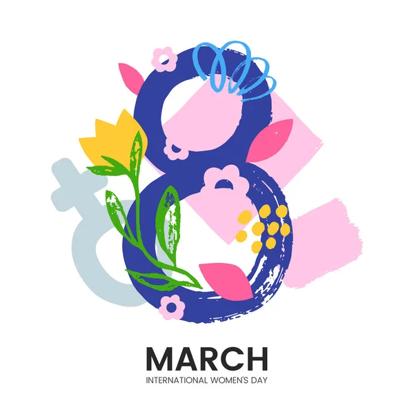 3月8日贺卡创意艺术风格设计 国际妇女节装饰海报 手绘元素隔离在白色上 矢量说明 — 图库矢量图片