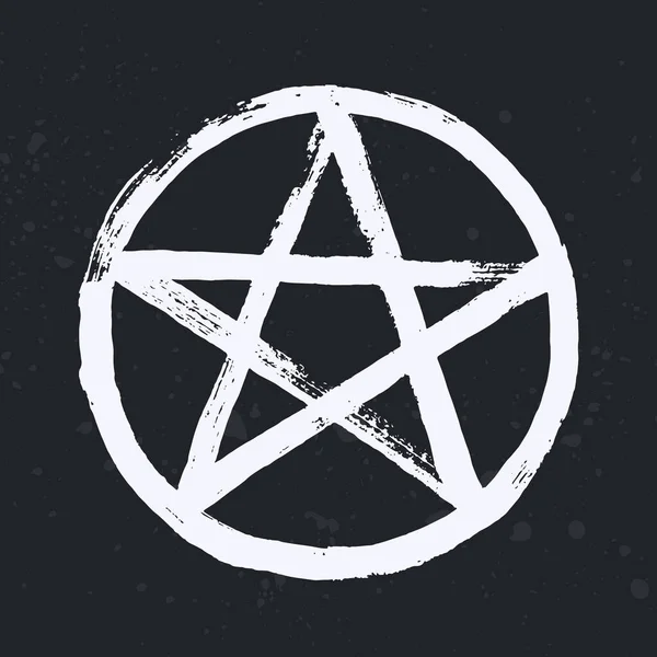 Wit Pentagram Symbool Geïsoleerd Zwarte Achtergrond Een Ster Een Cirkel Stockillustratie